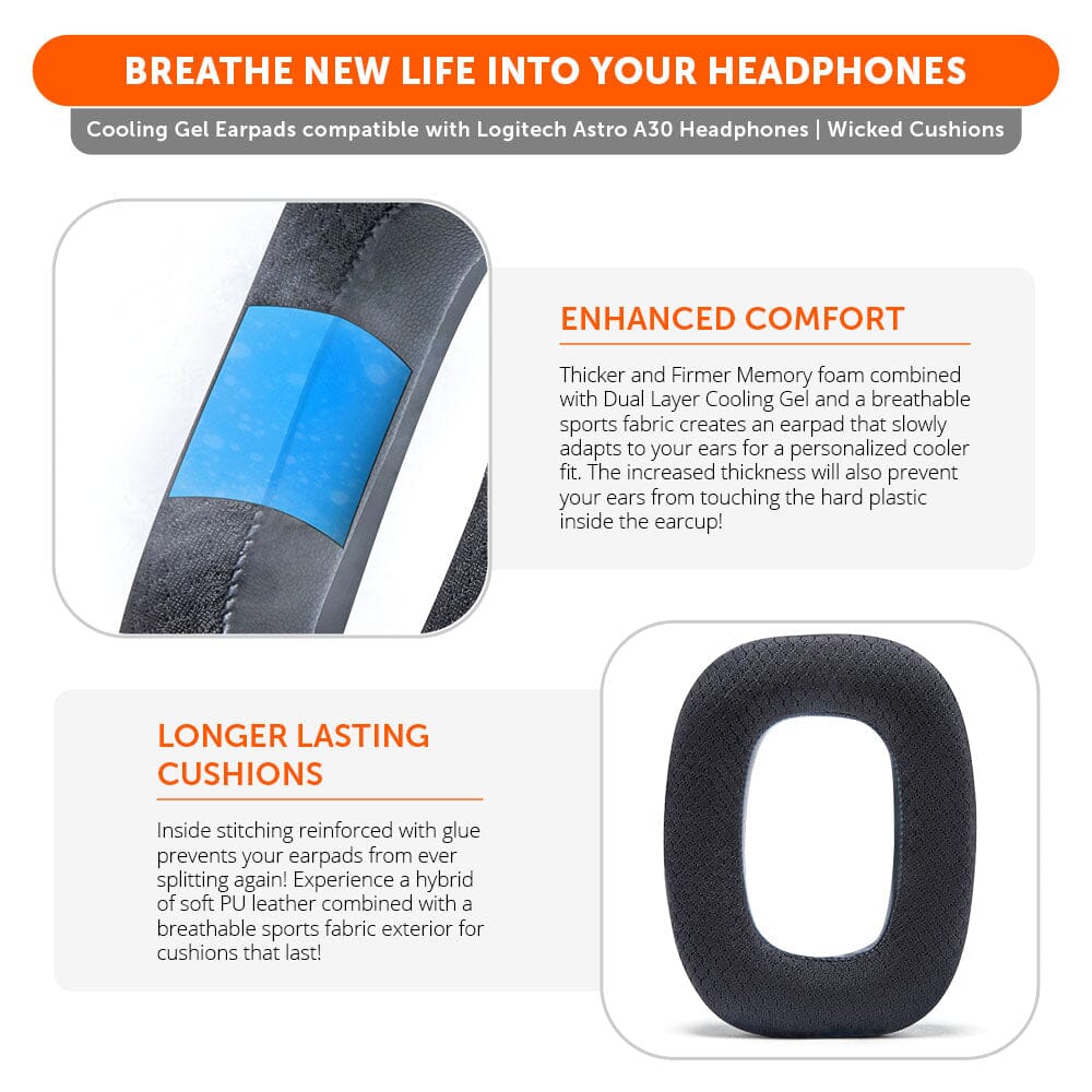 Apos Audio Wicked Cushions Cooling Gel Ear Pads Astro A30 Earpads - WC FreeZe Cooling Gel