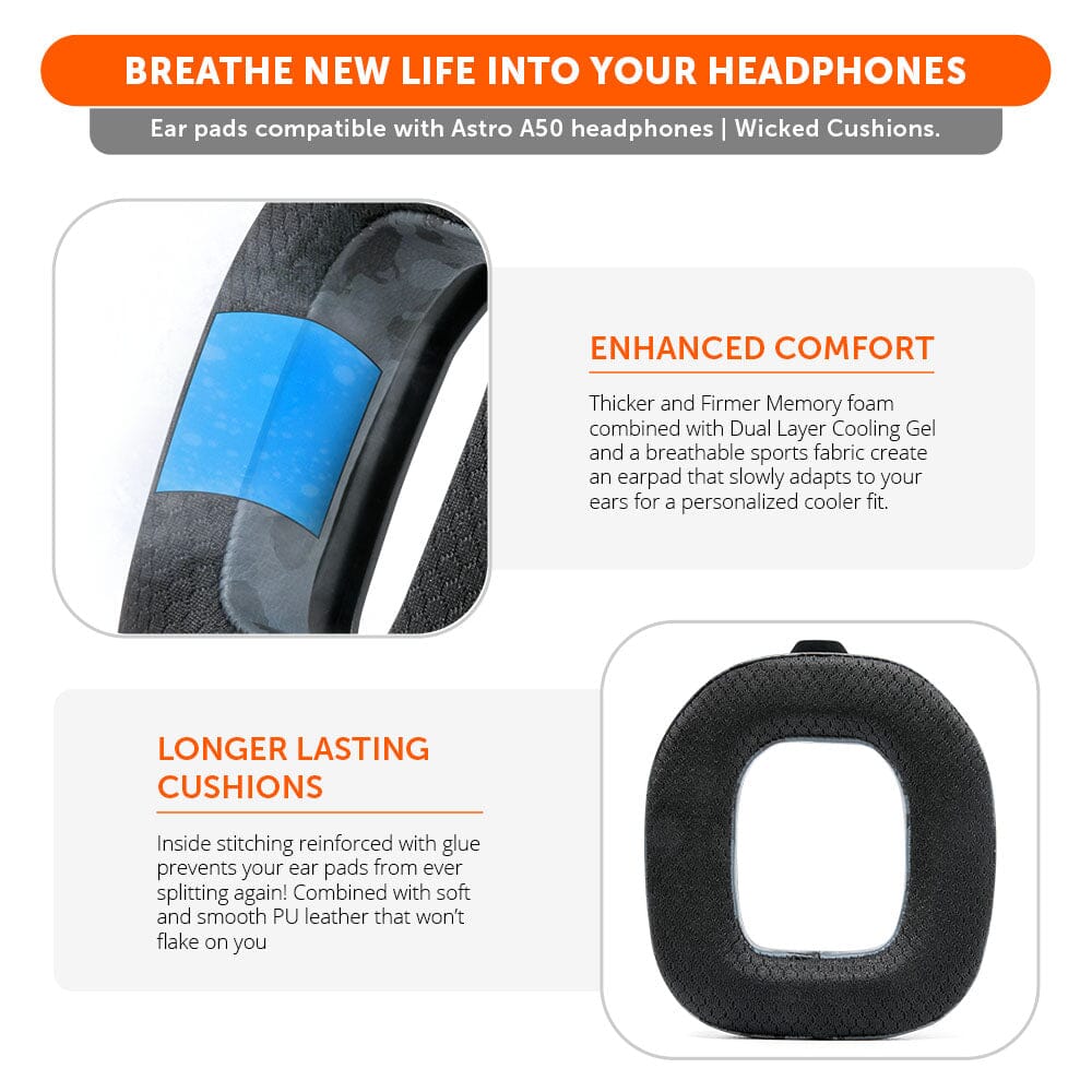 Apos Audio Wicked Cushions Cooling Gel Ear Pads Astro A50 Gen 4, Gen 5 and A50X Earpads - WC FreeZe Cooling Gel