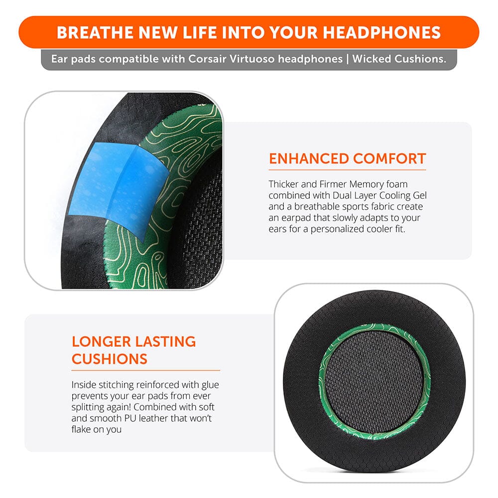 Apos Audio Wicked Cushions Cooling Gel Ear Pads Corsair Virtuoso Earpads - WC FreeZe Cooling Gel
