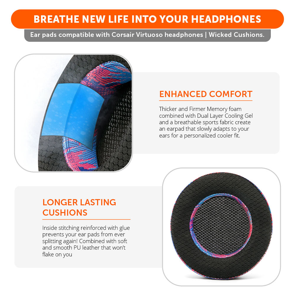 Apos Audio Wicked Cushions Cooling Gel Ear Pads Corsair Virtuoso Earpads - WC FreeZe Cooling Gel