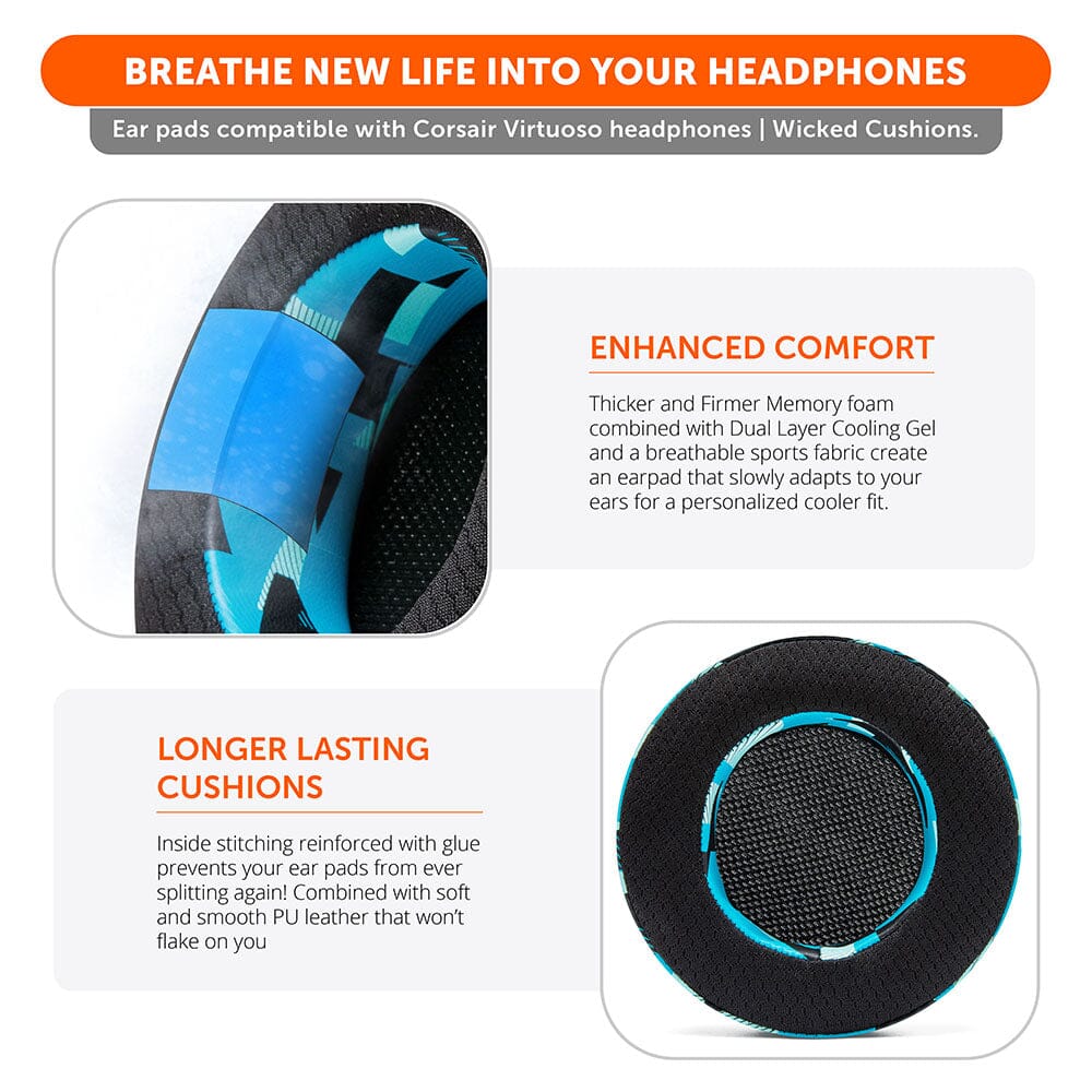 Apos Audio Wicked Cushions Cooling Gel Ear Pads Corsair Virtuoso Earpads - WC FreeZe Cooling Gel