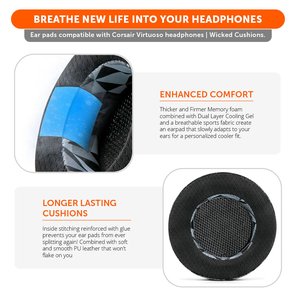 Apos Audio Wicked Cushions Cooling Gel Ear Pads Corsair Virtuoso Earpads - WC FreeZe Cooling Gel
