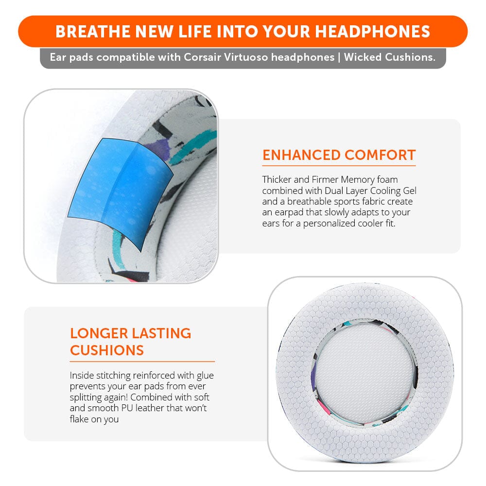 Apos Audio Wicked Cushions Cooling Gel Ear Pads Corsair Virtuoso Earpads - WC FreeZe Cooling Gel