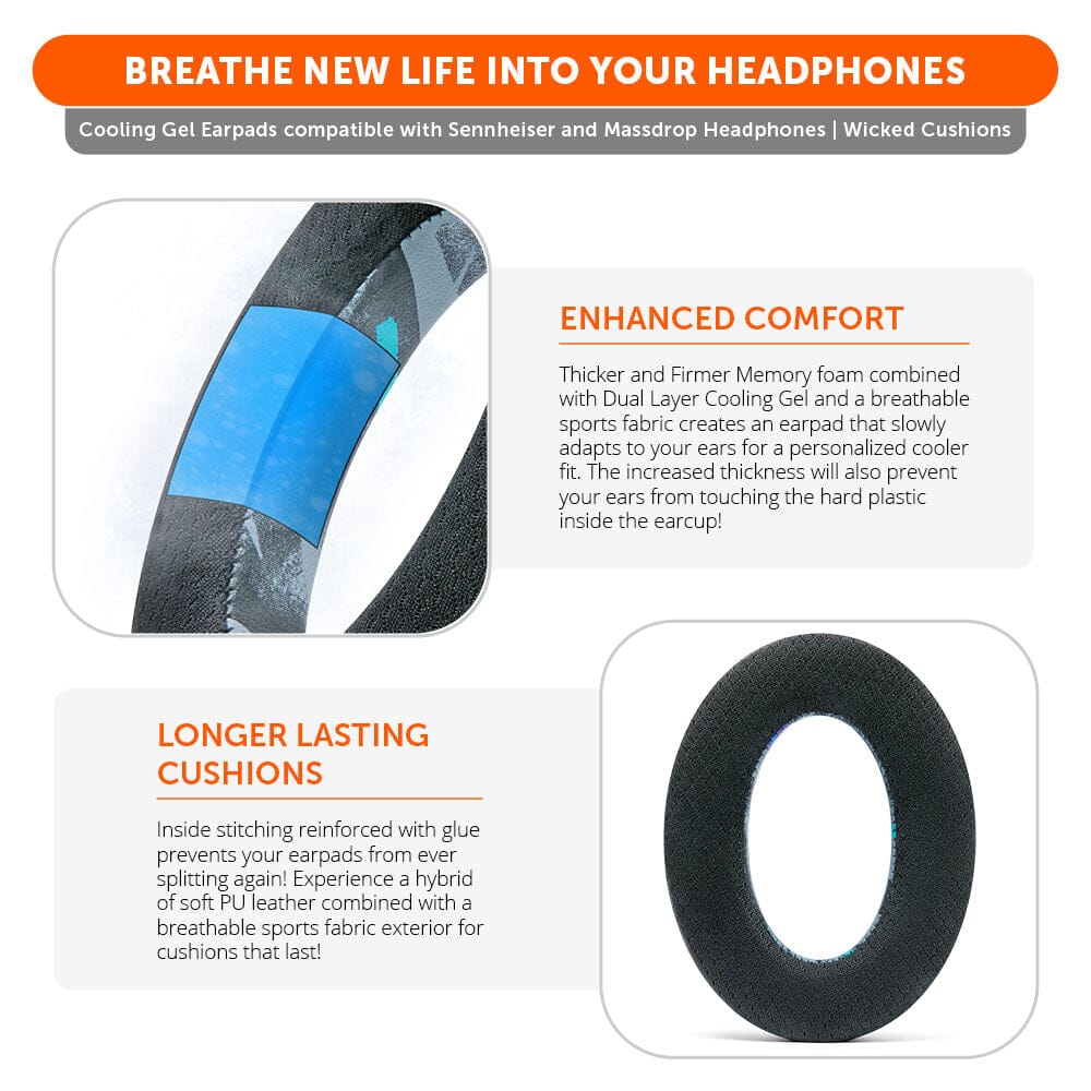 Apos Audio Wicked Cushions Cooling Gel Ear Pads Earpads for Sennheiser PC38X & More - WC FreeZe Cooling Gel