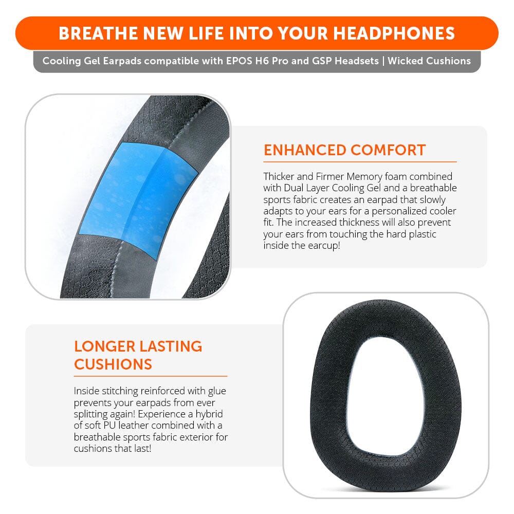 Apos Audio Wicked Cushions Cooling Gel Ear Pads EPOS H6 Pro & GSP Headset Earpads - WC FreeZe Cooling Gel