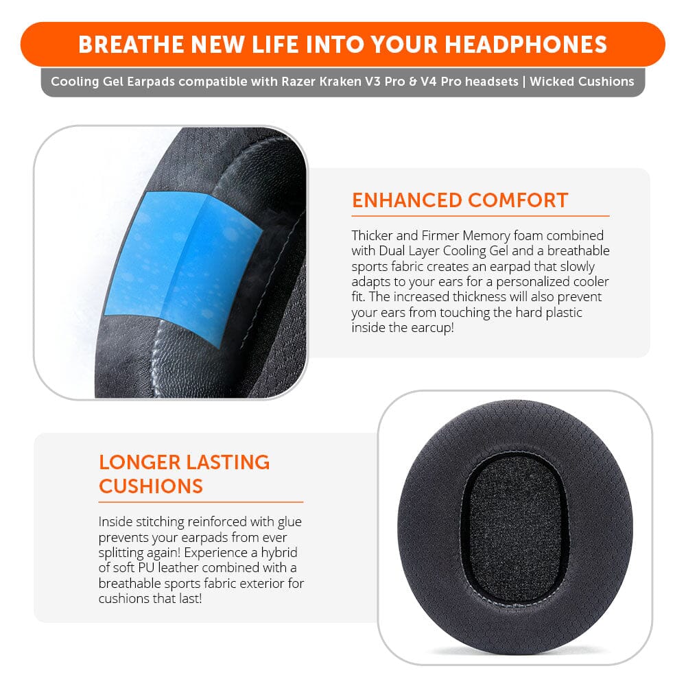 Apos Audio Wicked Cushions Cooling Gel Ear Pads Razer Kraken V3, V3 Pro, V4 & V4 Pro Earpads - WC FreeZe Cooling Gel