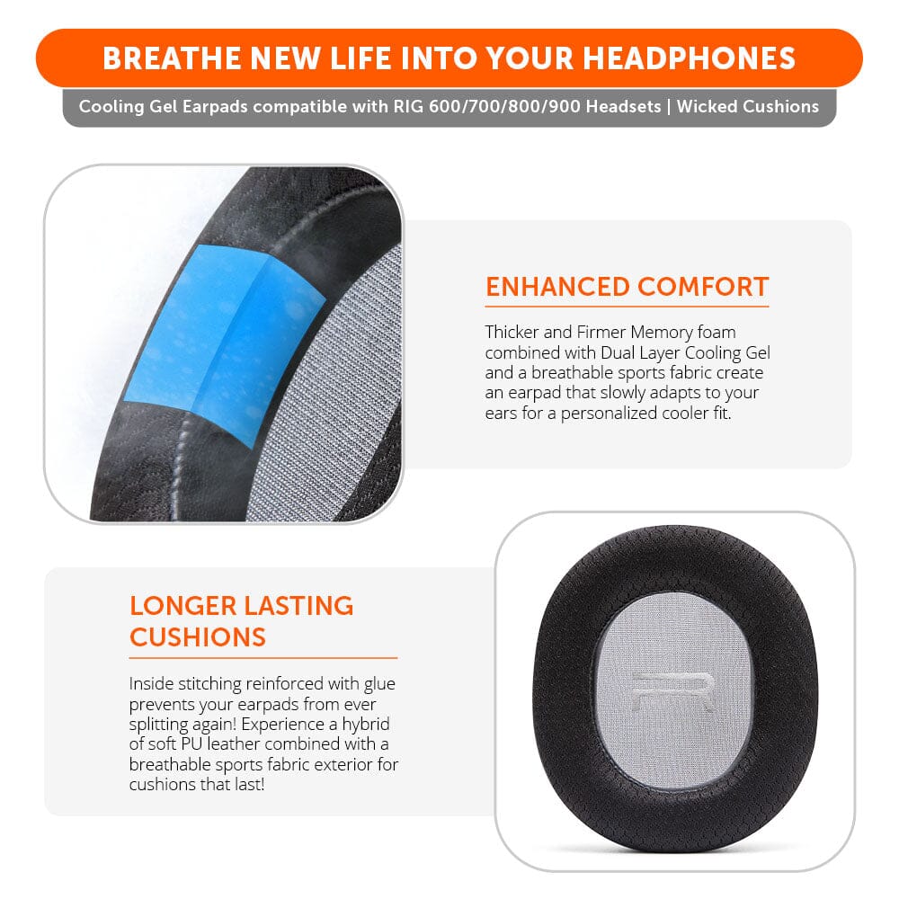 Apos Audio Wicked Cushions Cooling Gel Ear Pads RIG 600, 700, 800 & 900 Series Earpads - WC FreeZe Cooling Gel
