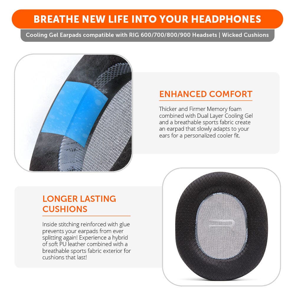 Apos Audio Wicked Cushions Cooling Gel Ear Pads RIG 600, 700, 800 & 900 Series Earpads - WC FreeZe Cooling Gel