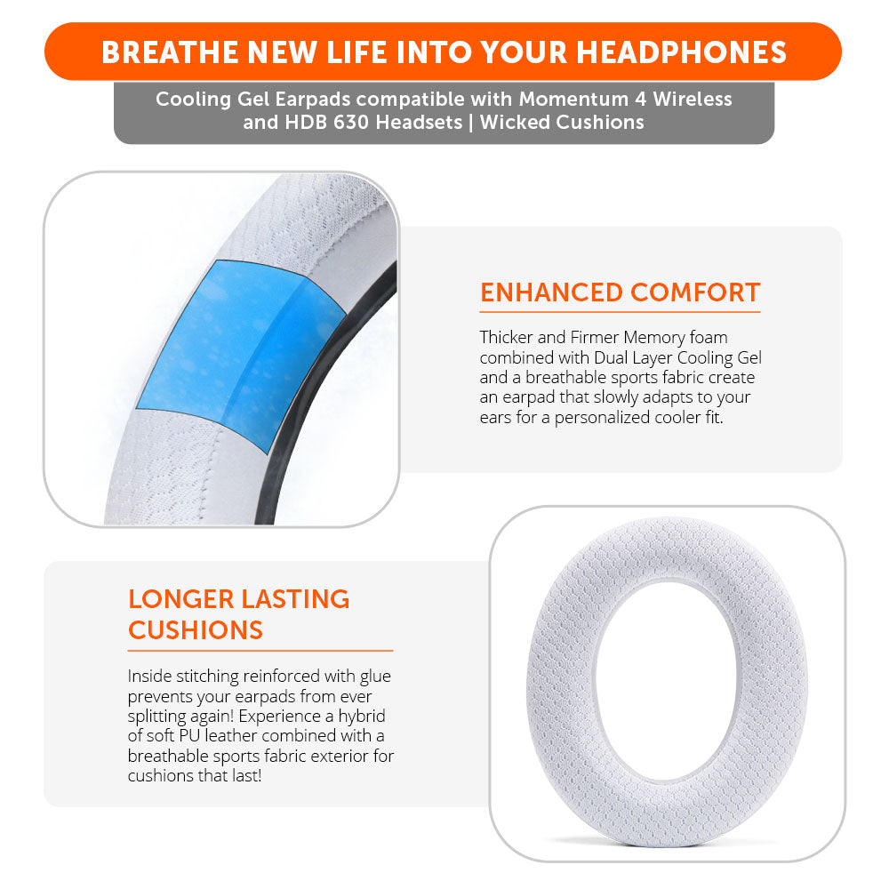 Apos Audio Wicked Cushions Cooling Gel Ear Pads Sennheiser Momentum 4 & HDB 630 Earpads - WC FreeZe Cooling Gel