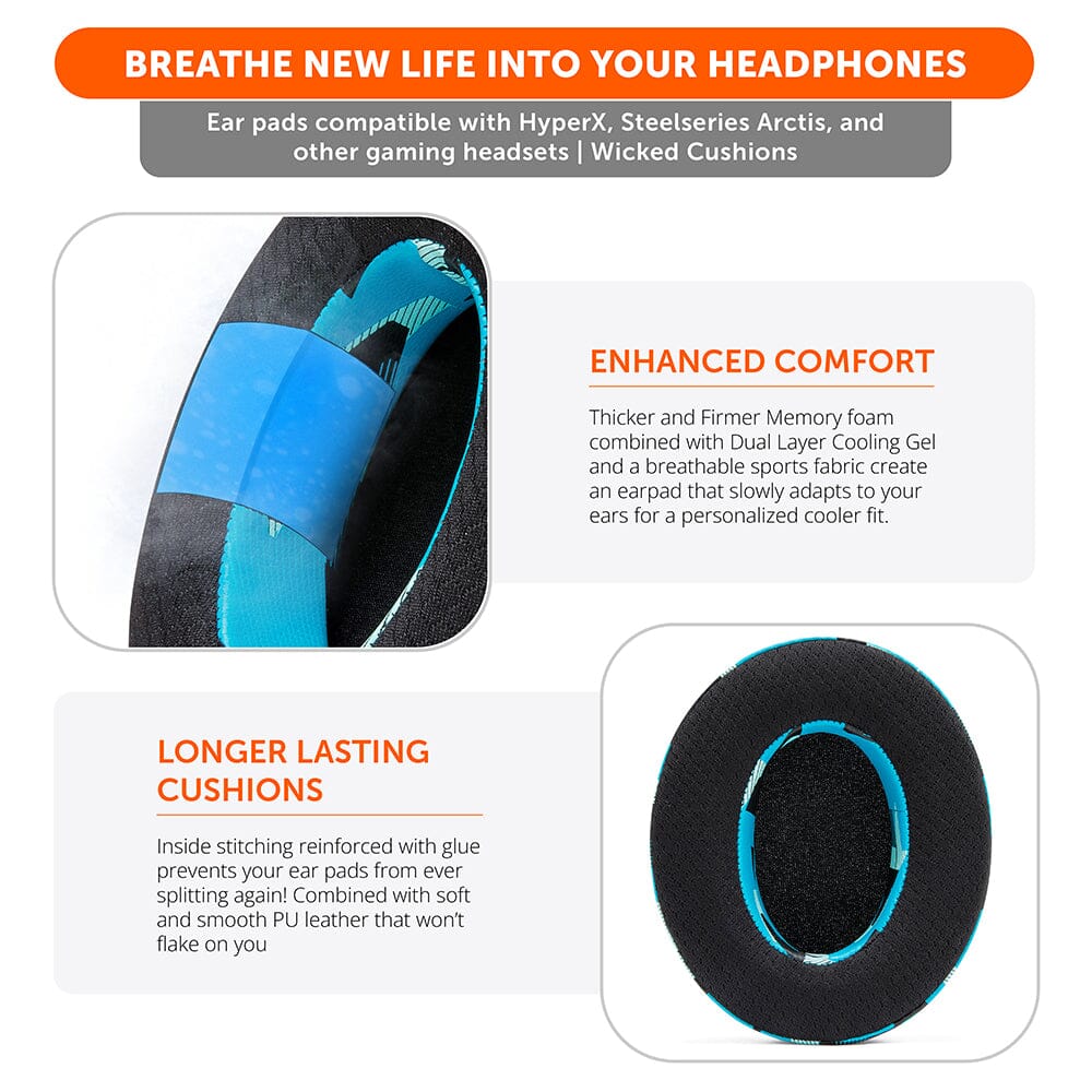 Apos Audio Wicked Cushions Cooling Gel Ear Pads WC FreeZe - Hybrid Cooling Gel Infused Gaming Earpads