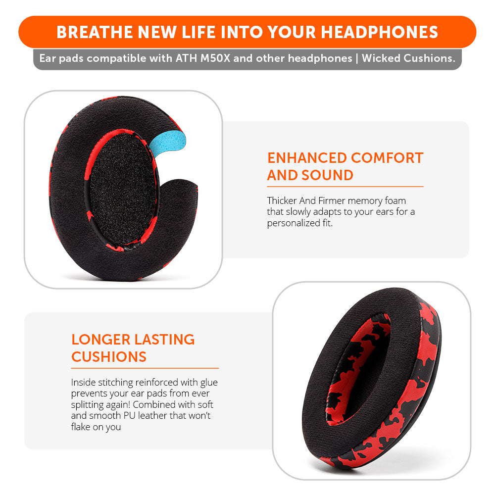 Apos Audio Wicked Cushions Ear Pads ATH M50X Earpads - Velour Hybrid