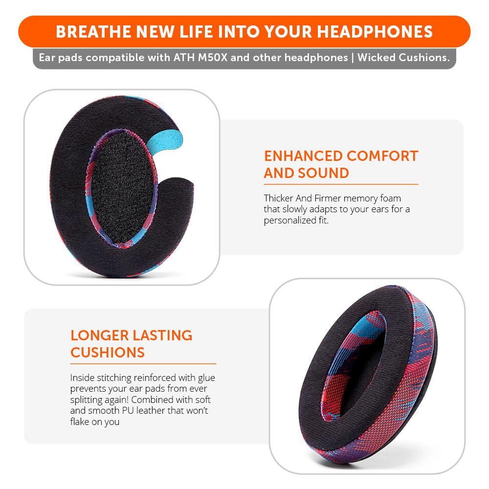 Apos Audio Wicked Cushions Ear Pads ATH M50X Earpads - Velour Hybrid