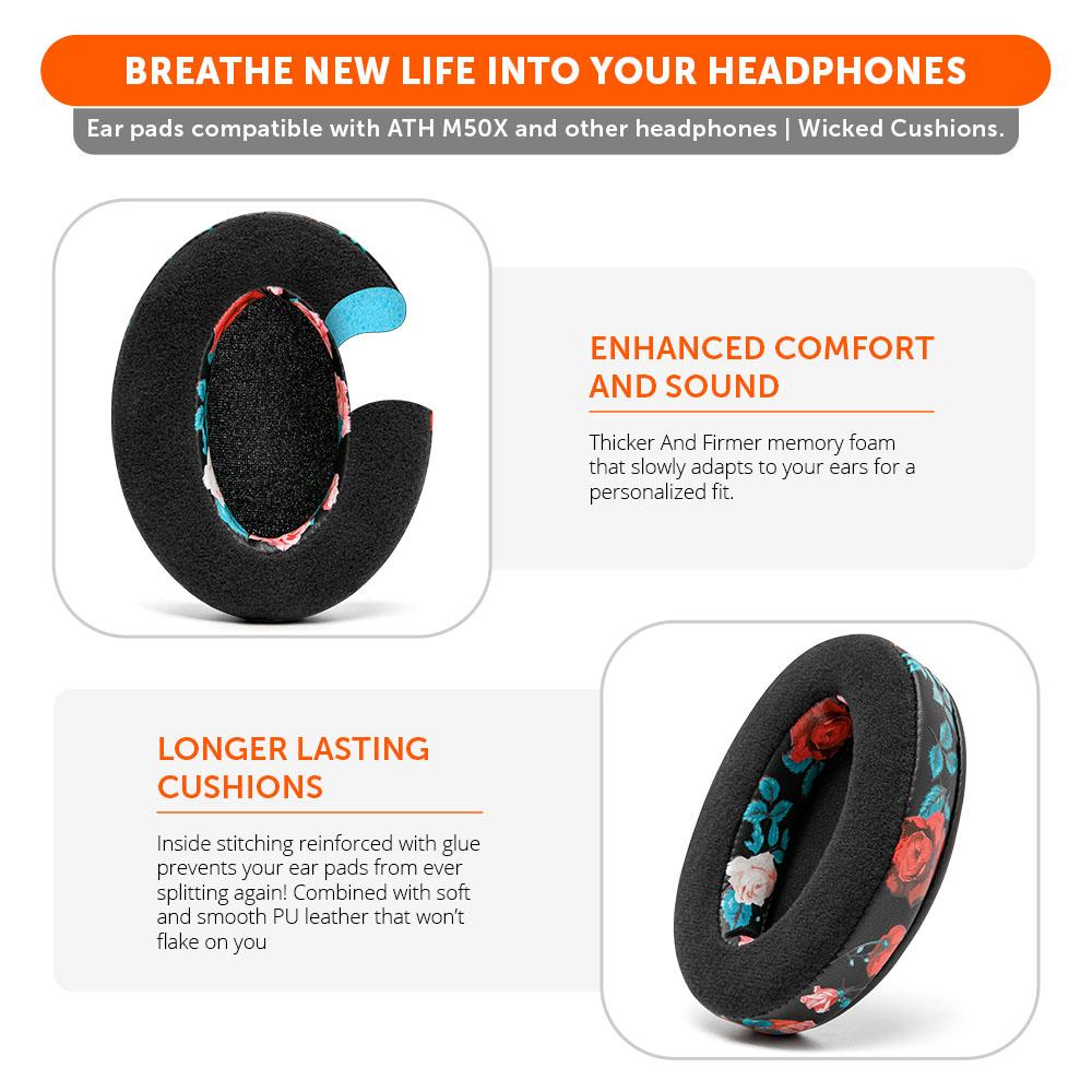 Apos Audio Wicked Cushions Ear Pads ATH M50X Earpads - Velour Hybrid