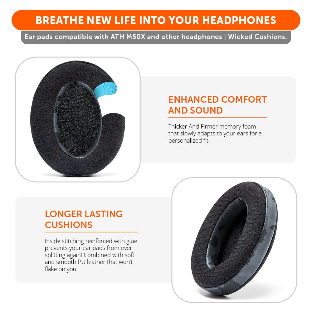 Apos Audio Wicked Cushions Ear Pads ATH M50X Earpads - Velour Hybrid