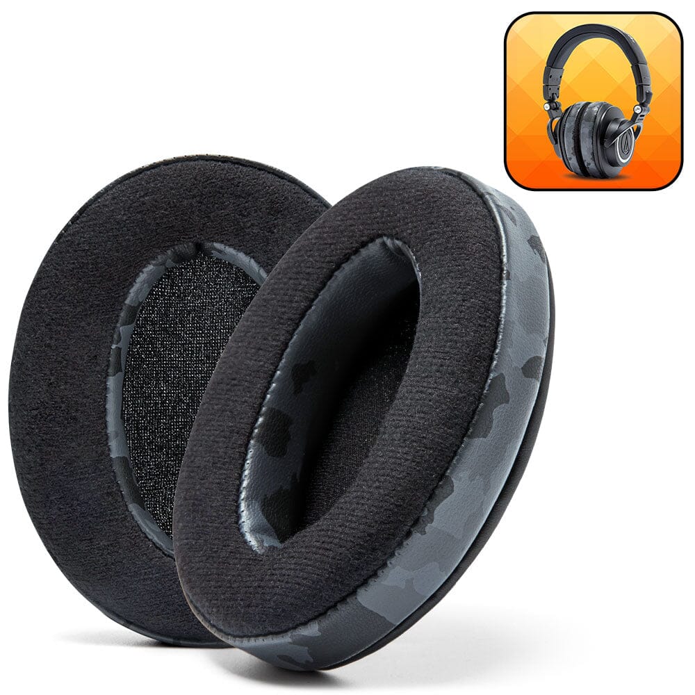 Apos Audio Wicked Cushions Ear Pads ATH M50X Earpads - Velour Hybrid Black Camo
