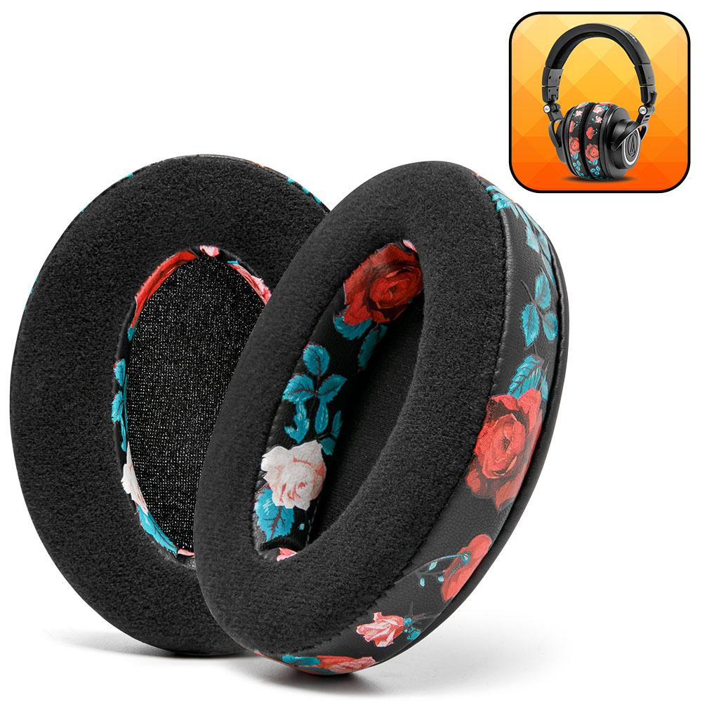 Apos Audio Wicked Cushions Ear Pads ATH M50X Earpads - Velour Hybrid Black Floral