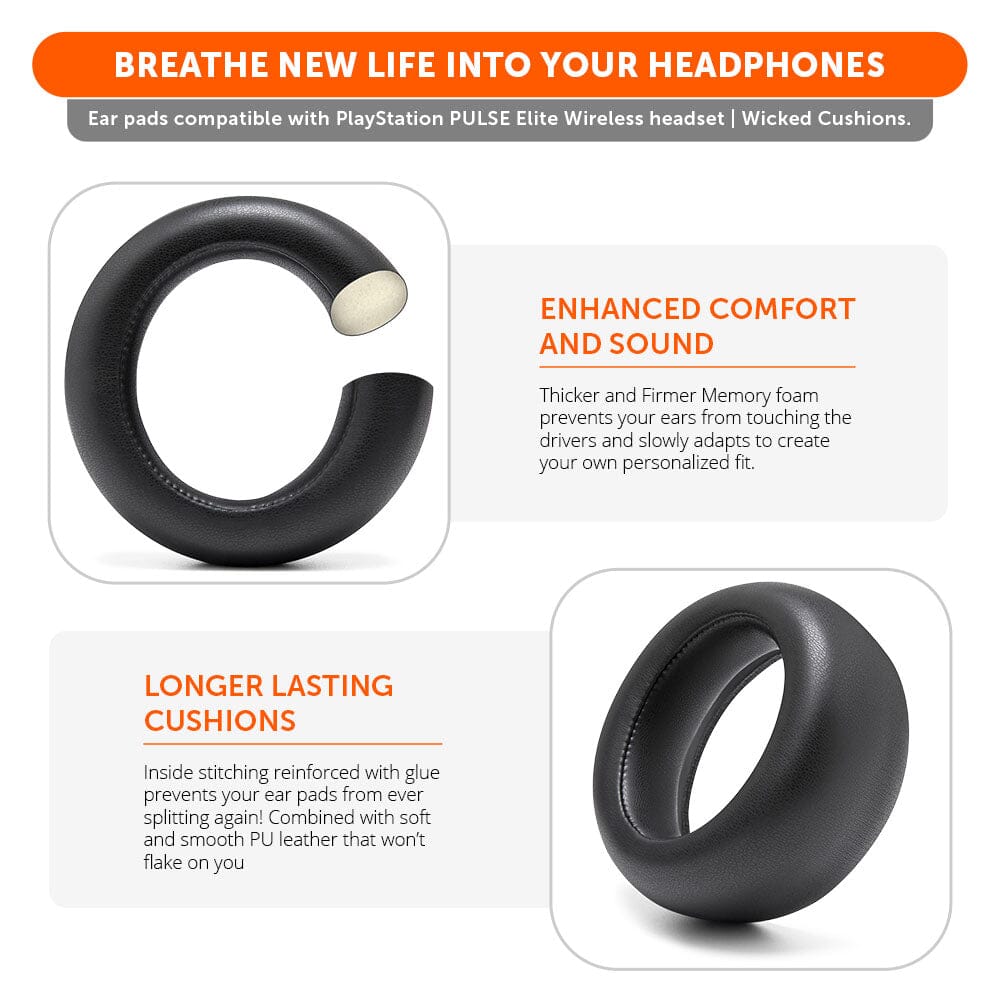 Apos Audio Wicked Cushions Ear Pads PlayStation Pulse Elite PU Leather Earpads - WC PadZ Pulse Elite