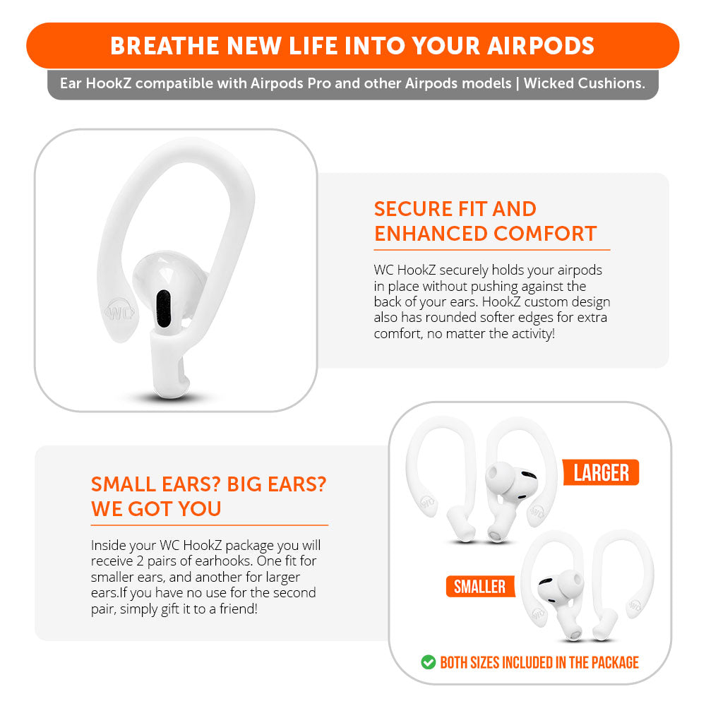 Apos Audio Wicked Cushions Earbuds Earhooks WC HookZ - Over Ear Hooks for Airpods Pro 1, 2 & Airpods 1, 2, 3