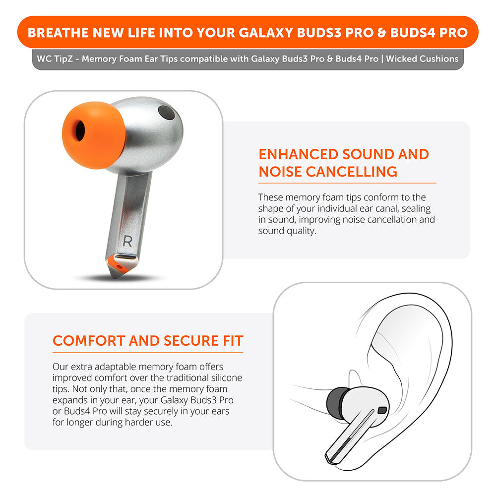 Apos Audio Wicked Cushions Earbuds Foam Tips Galaxy Buds Pro 3 & 4 Memory Foam Ear Tips - WC TipZ Galaxy