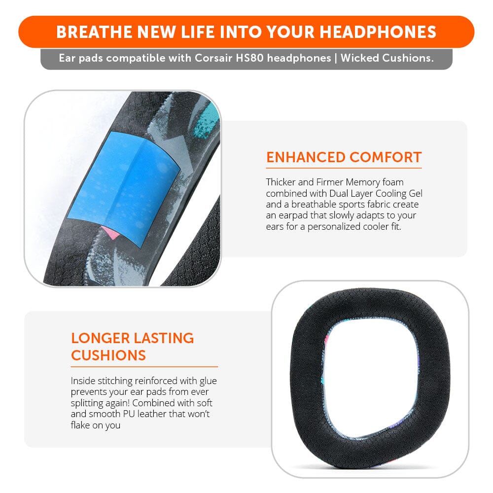Apos Audio Wicked Cushions Cooling Gel Ear Pads Corsair HS80 Earpads - WC FreeZe Cooling Gel