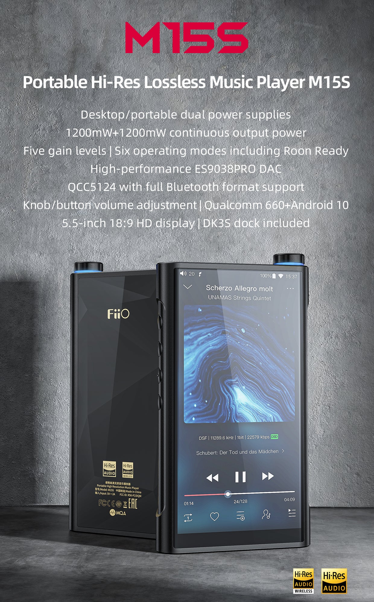Apos Audio FiiO DAP (Digital Audio Player) FiiO M15s Portable Hi-Res Lossless Music Player