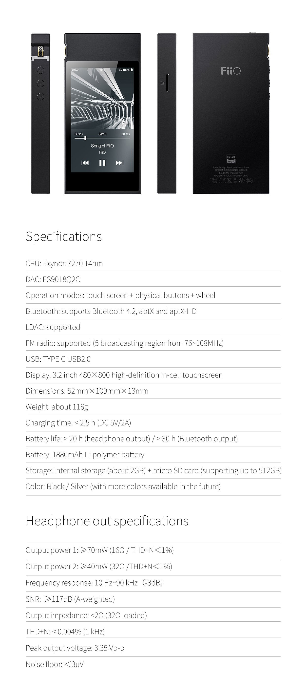 Apos Audio FiiO DAP (Digital Audio Player) FiiO M7 High-Resolution Lossless Music Player