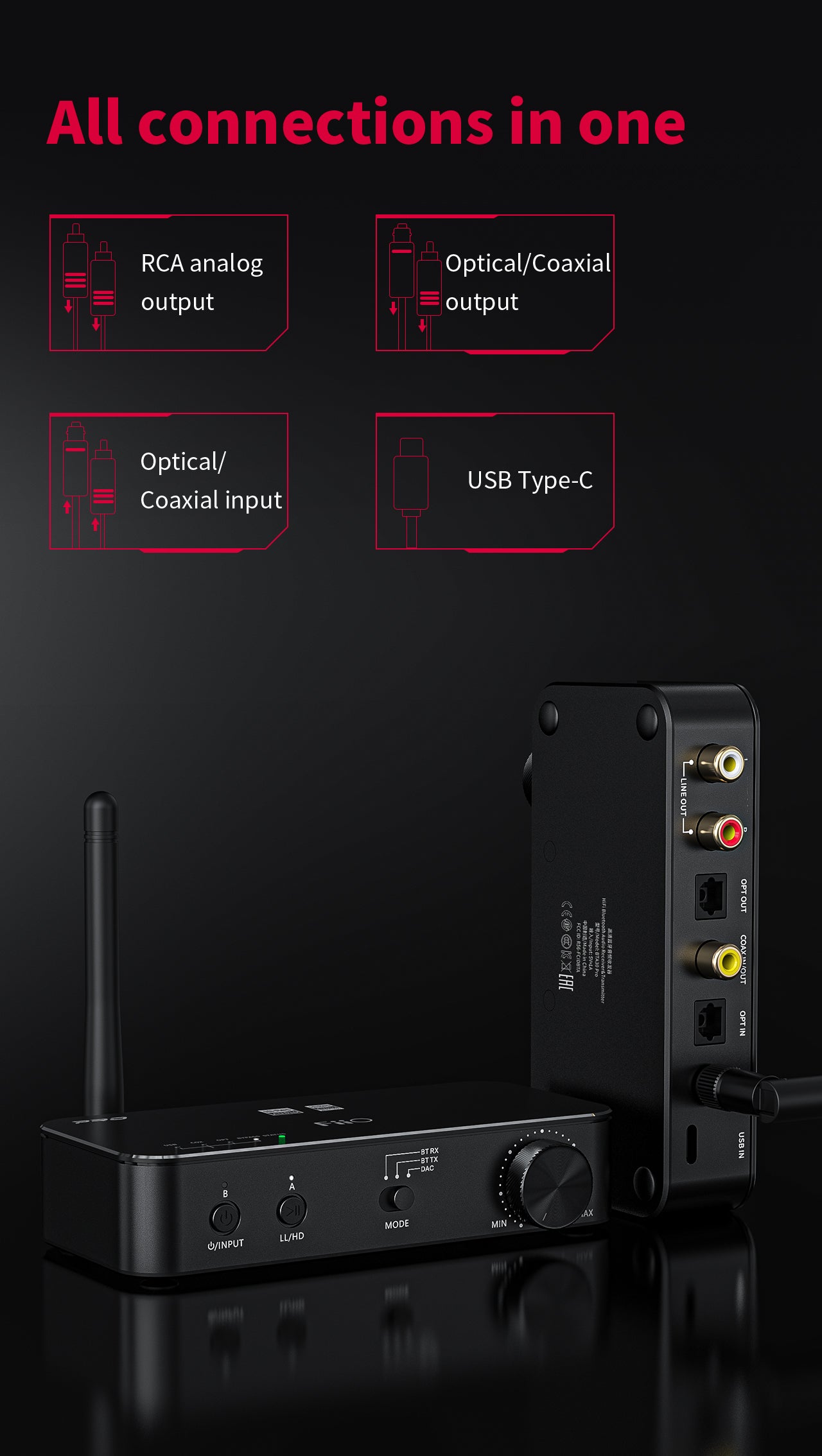 Apos Audio FiiO Headphone DAC/Amp FiiO BTA30 Pro Hi-Fi Bluetooth Transceiver