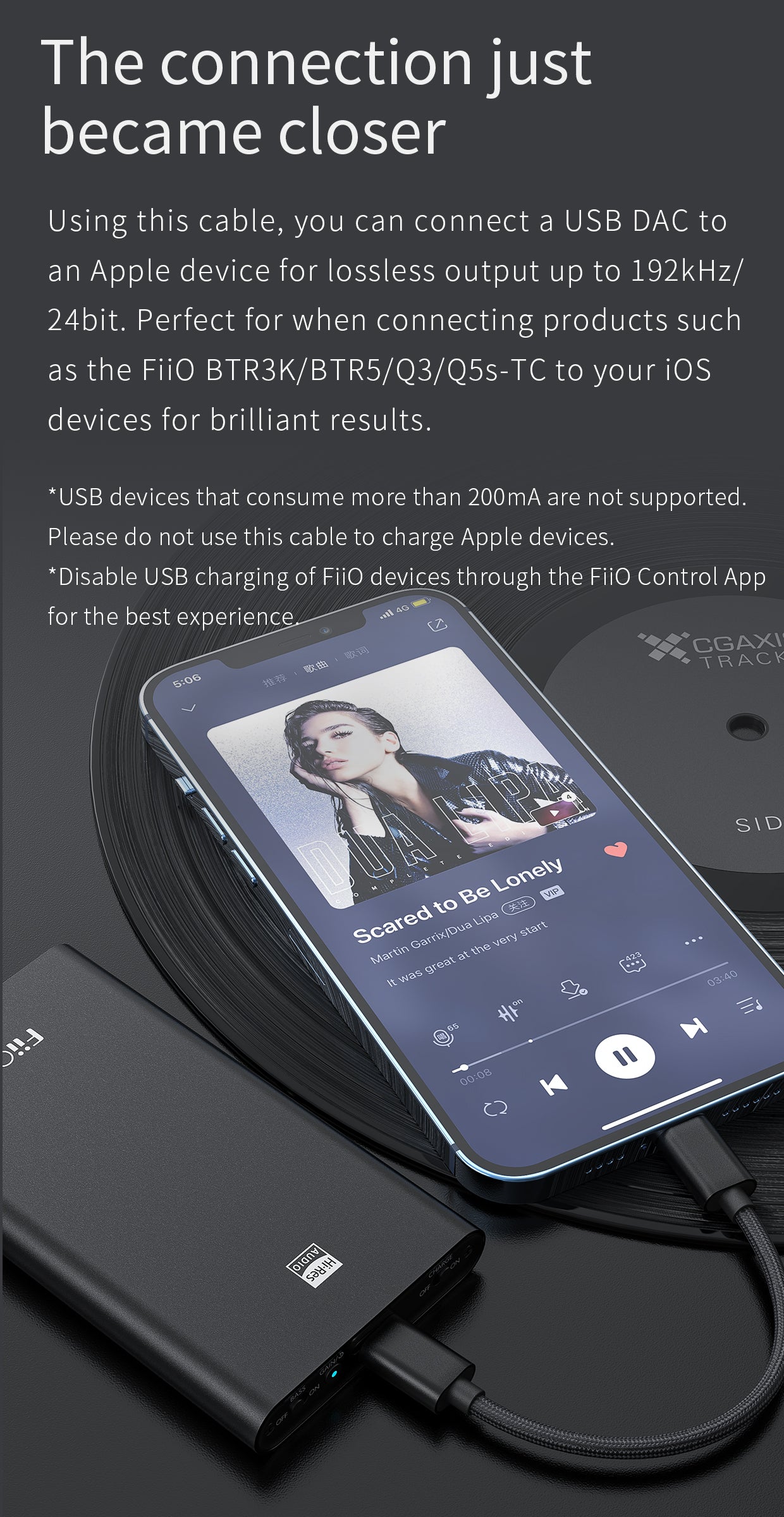 Apos Audio FiiO Headphone DAC/Amp FiiO LT-LT1 USB Type-C to Lightning Data Cable