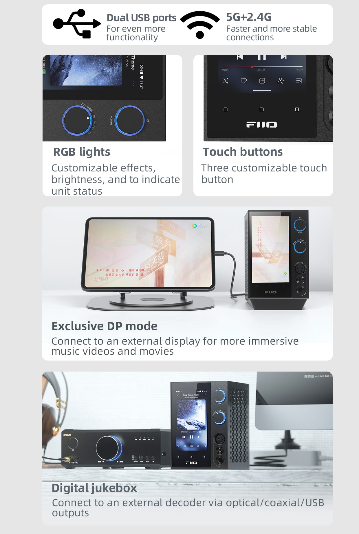 Apos Audio FiiO Headphone DAC/Amp FiiO R7 Desktop HIFI Center/Transmitter/Streamer/Decoder/Amp/Pre-amp All-in-One Unit