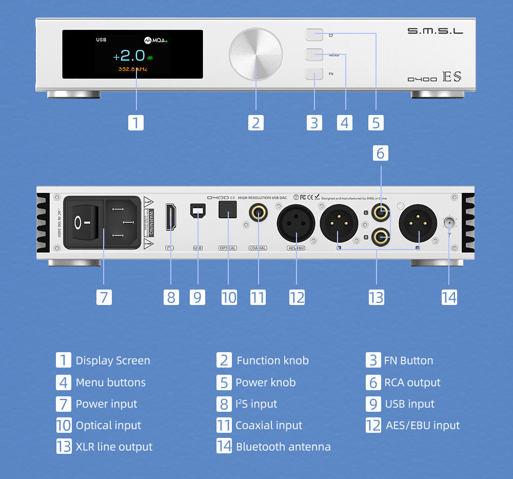 Apos Audio SMSL DAC (Digital-to-Analog Converter) SMSL D400ES Desktop DAC
