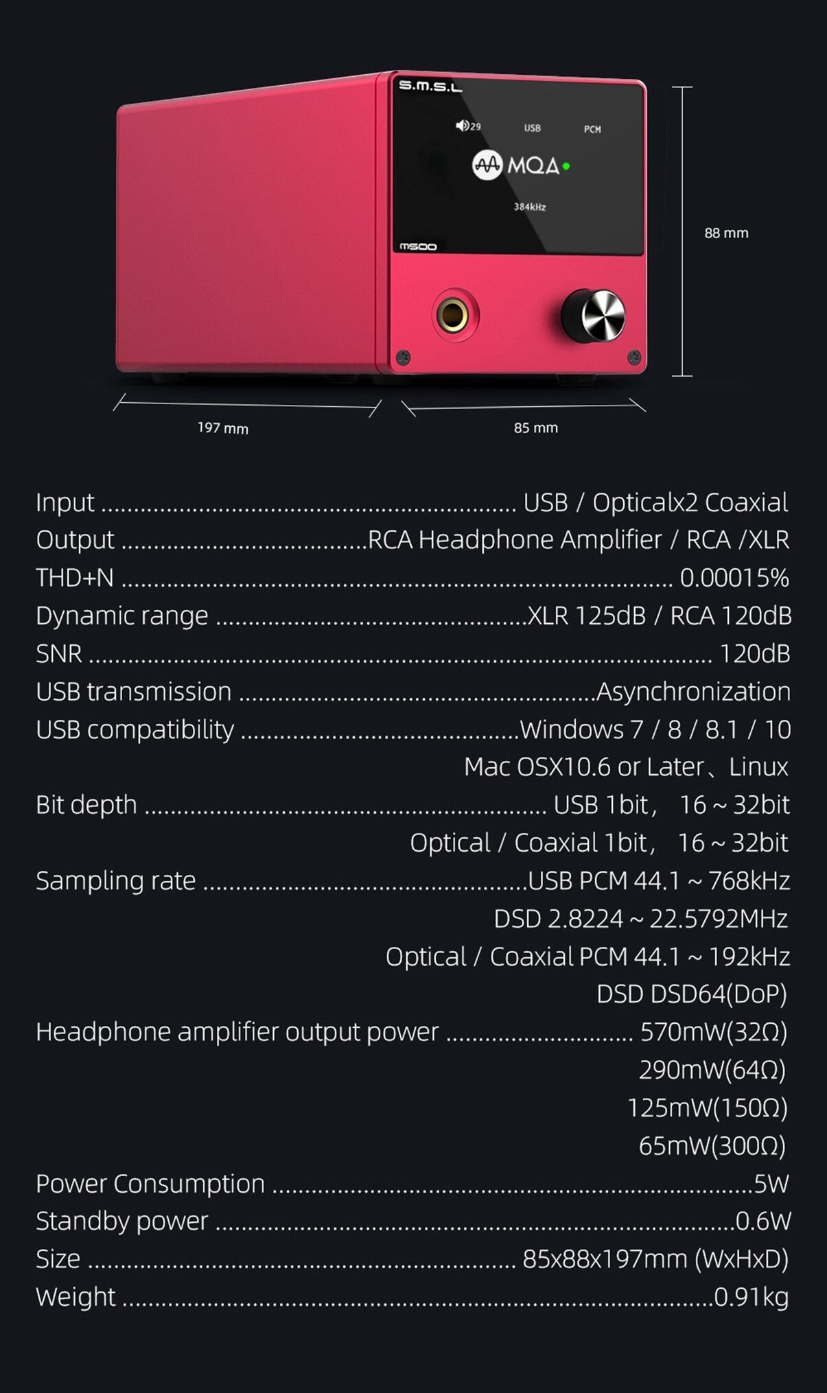 Apos Audio SMSL Headphone DAC/Amp SMSL M500 V2 MQA Amp/DAC