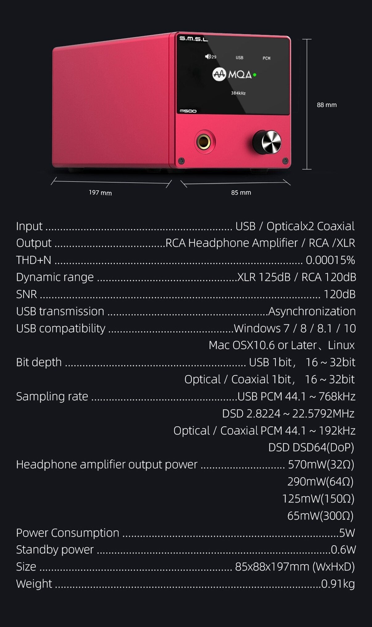 Apos Audio SMSL Headphone DAC/Amp SMSL M500 V2 MQA DAC/Amp (Apos Certified)
