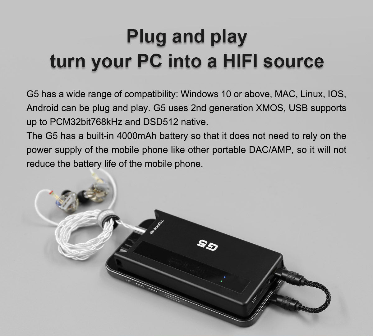 Apos Audio TOPPING Headphone DAC/Amp TOPPING G5 Portable DAC/Amp (Apos Certified)