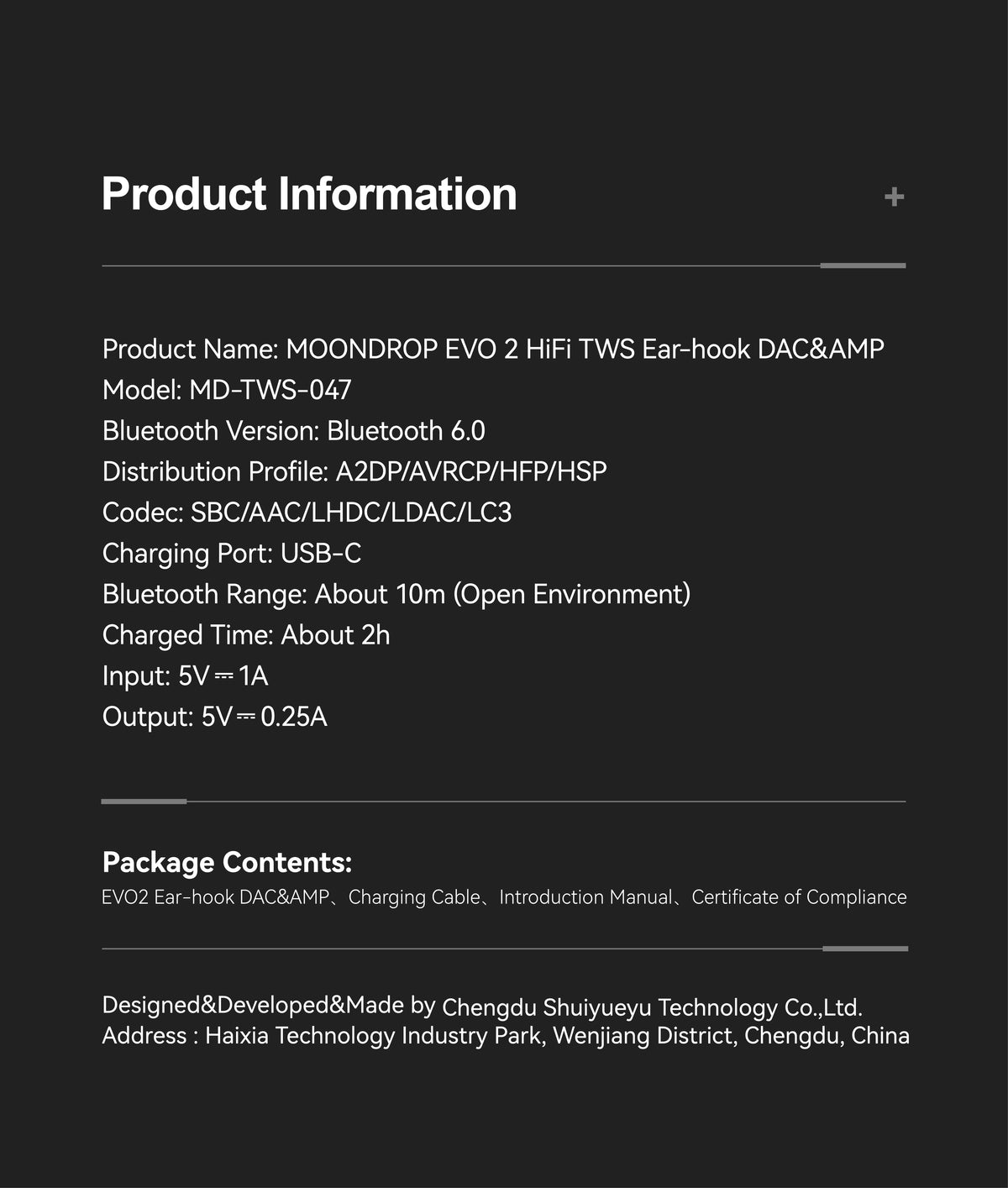 Moondrop EVO 2 True Wireless Ear-Hook DAC/amp