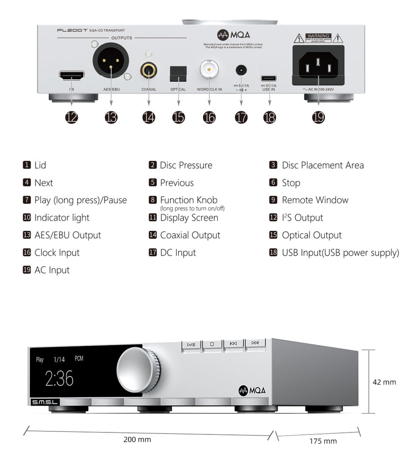 SMSL PL200 T MQA-CD Transport CD Player