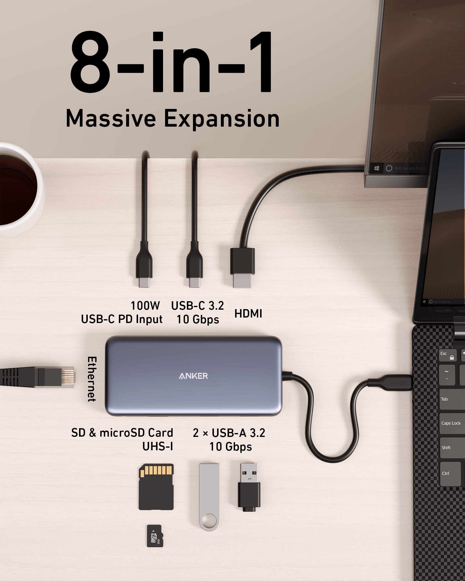 Apos Audio Anker Accessory Anker 555 USB-C Hub (8-in-1) Black
