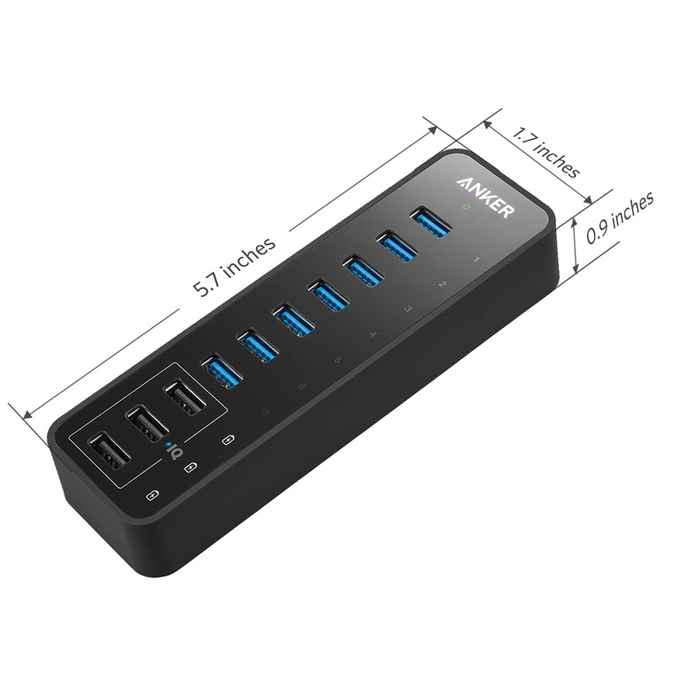 Apos Audio Anker Accessory Anker 60W 10-Port USB 3.0 Data Hub Black