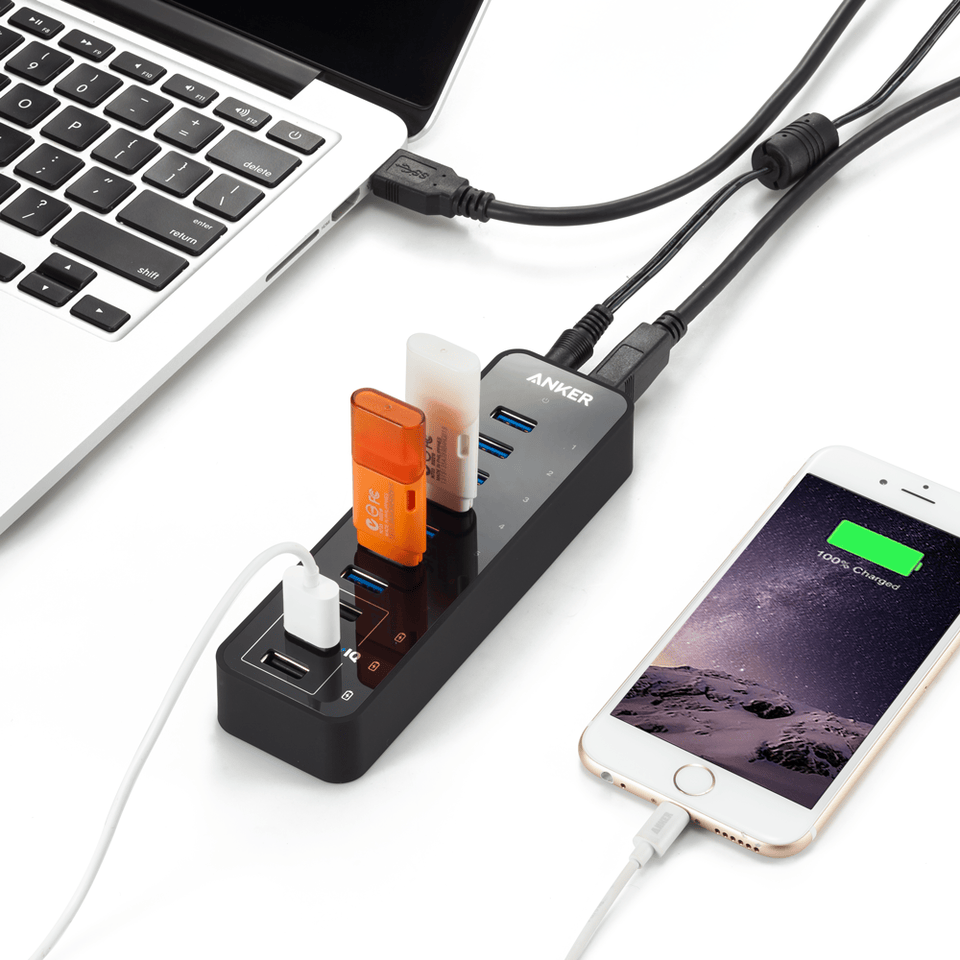 Apos Audio Anker Accessory Anker 60W 10-Port USB 3.0 Data Hub Black