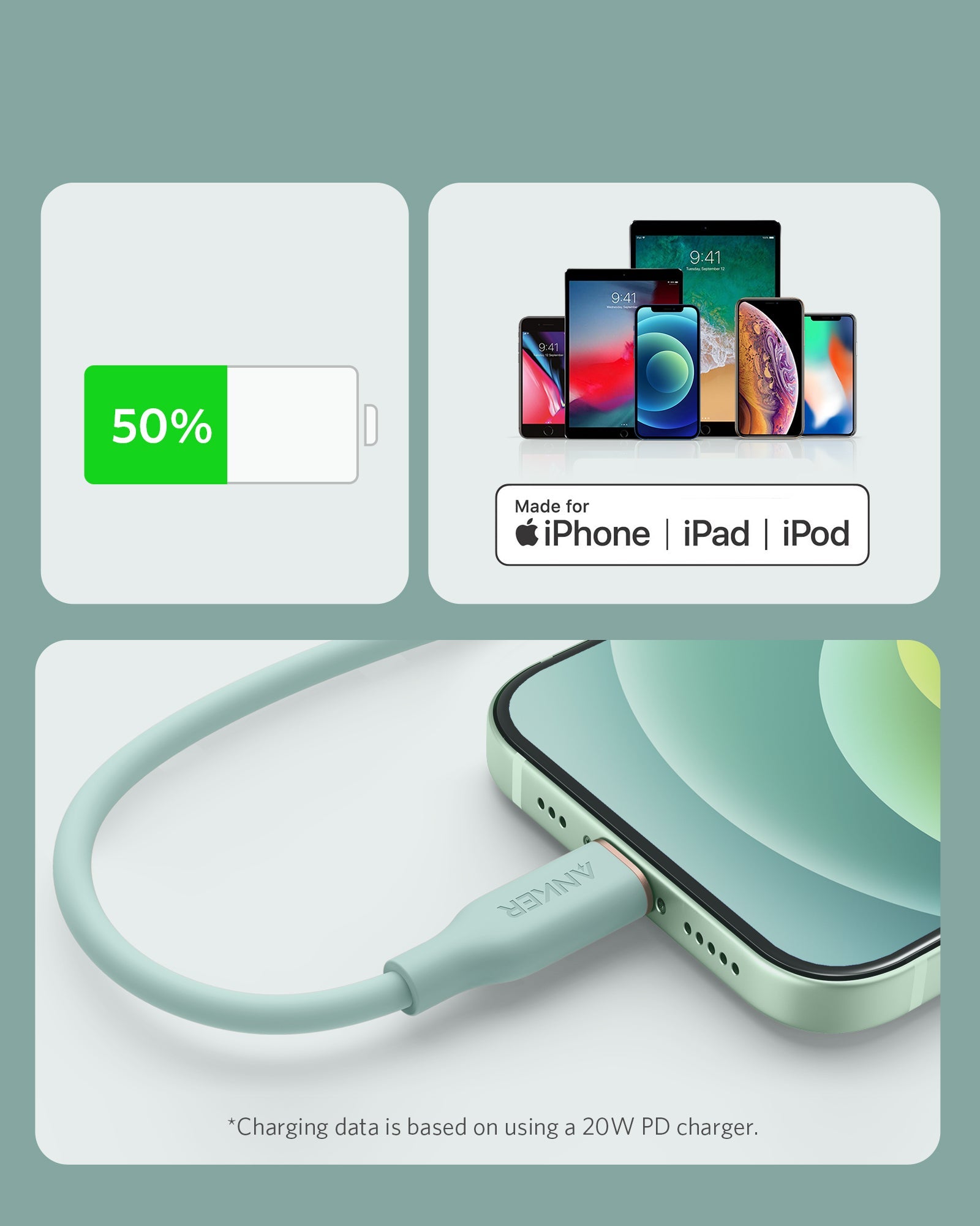 Apos Audio Anker Accessory Anker 641 USB-C to Lightning Cable (Flow, 3 ft Silicone)