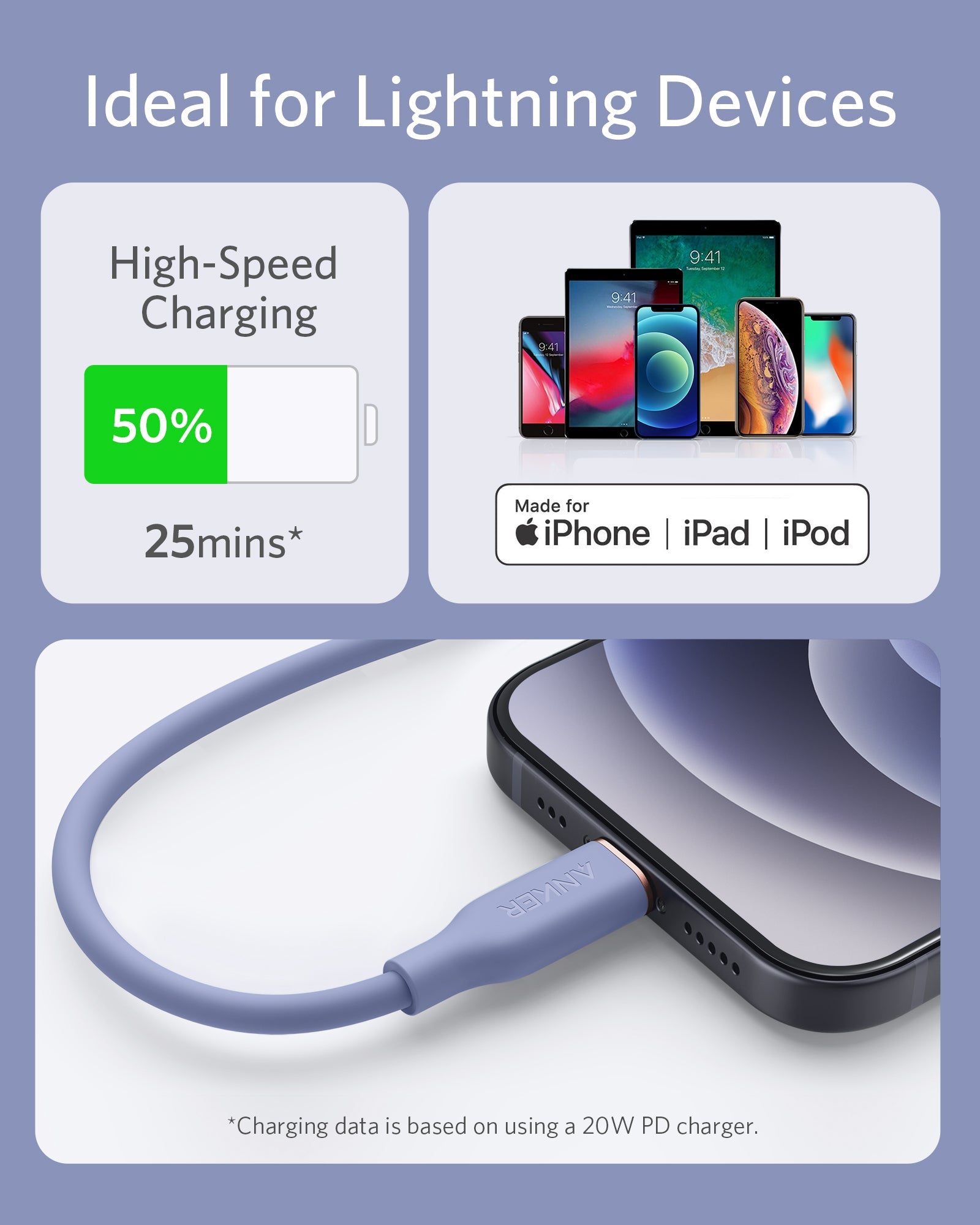 Apos Audio Anker Accessory Anker 641 USB-C to Lightning Cable (Flow, 3 ft Silicone)