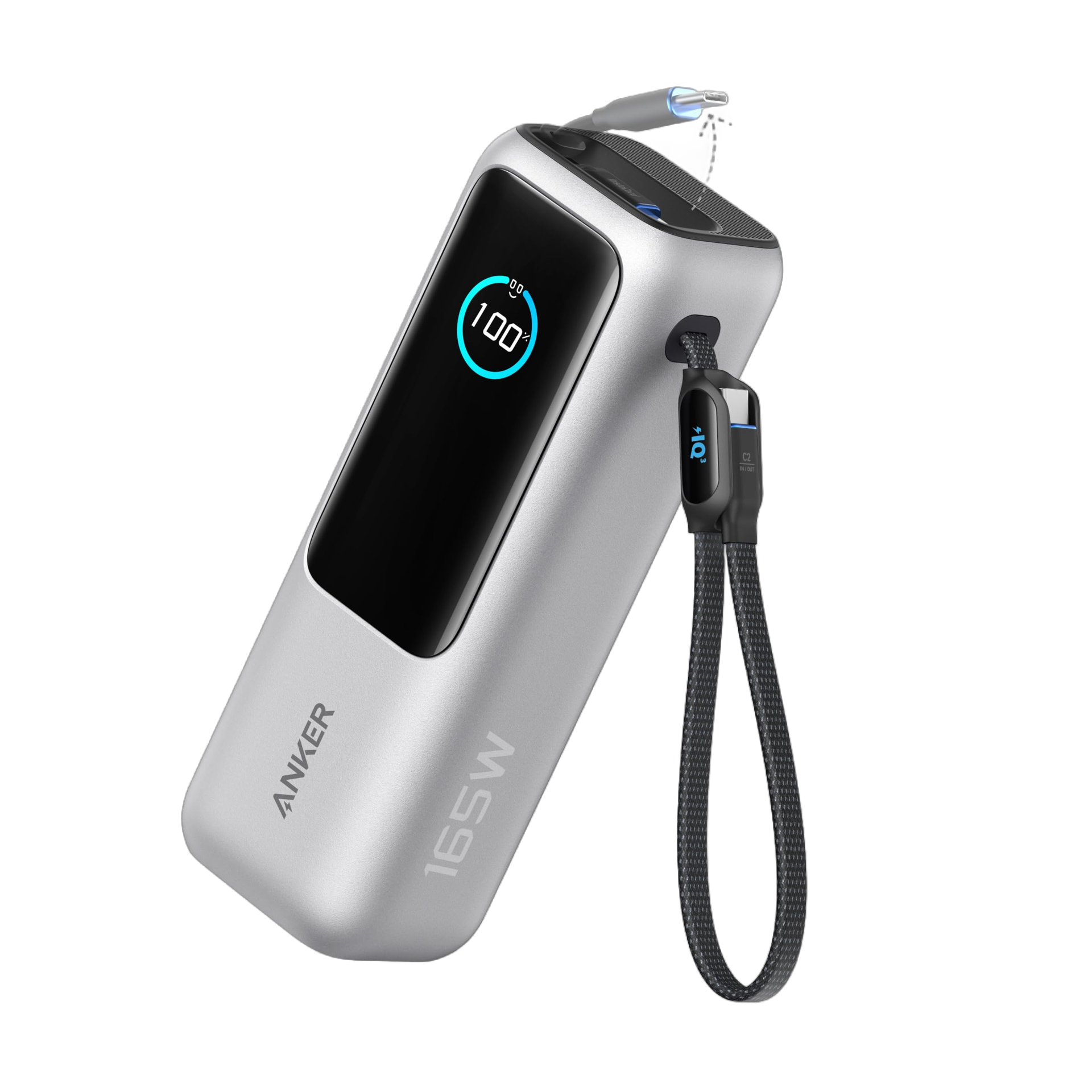 Apos Audio Anker Accessory Anker Laptop Power Bank (25K, 165W, Built-In and Retractable Cables) Silver