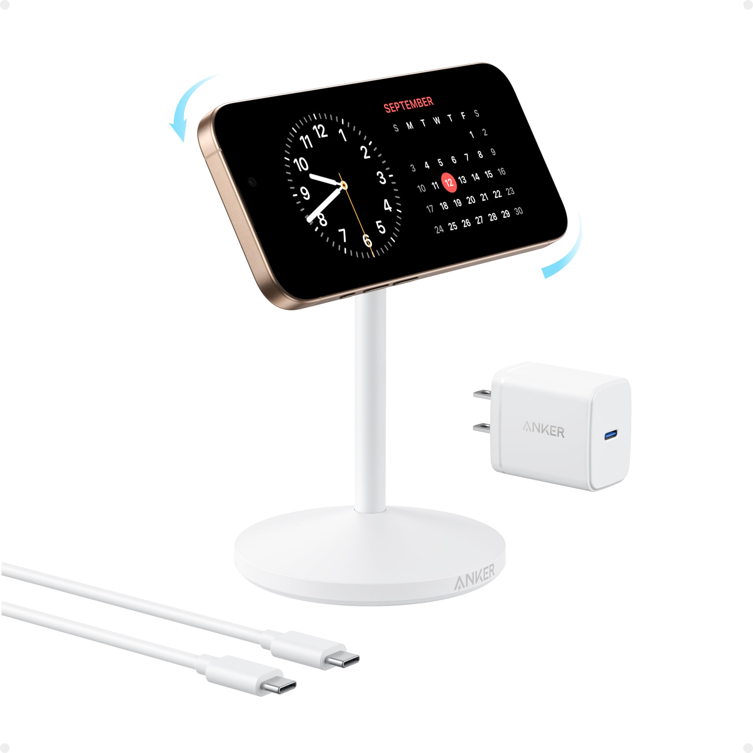 Apos Audio Anker Accessory Anker MagGo Wireless Charger (Stand) with Adapter and Cable BOA Shell White