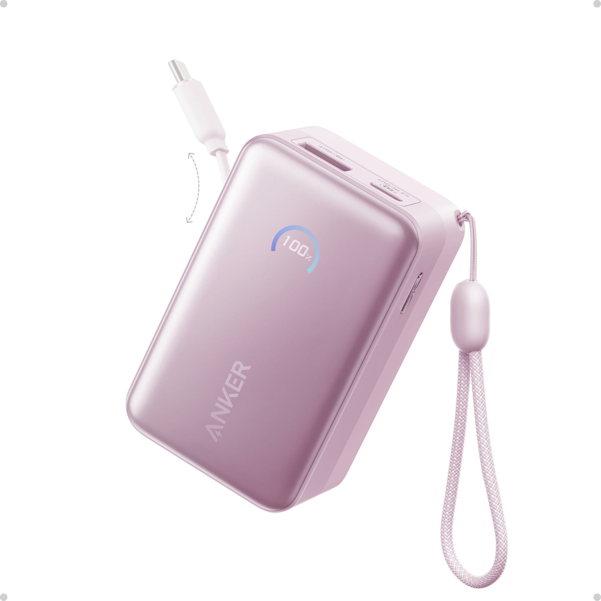 Apos Audio Anker Accessory Anker Nano Power Bank (10K, 45W, Built-In Retractable USB-C Cable) Pink Aura