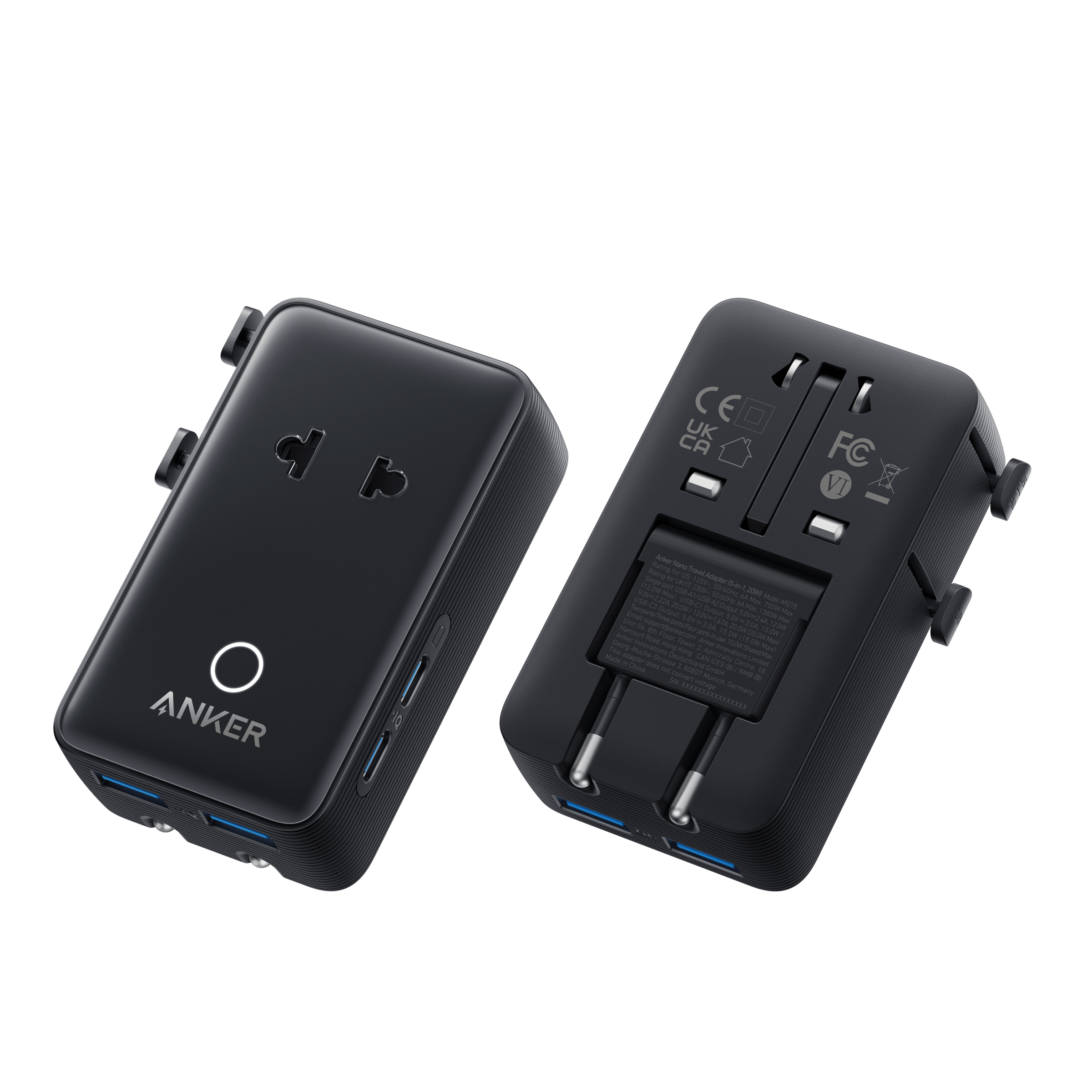 Apos Audio Anker Accessory Anker Nano Travel Adapter (5-in-1, 20W, 1-Pack) Black