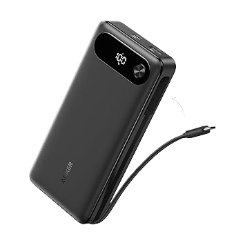 Apos Audio Anker Accessory Anker Power Bank (20K, 87W, Built-In USB-C Cable) Black