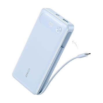 Apos Audio Anker Accessory Anker Power Bank (20K, 87W, Built-In USB-C Cable) Misty Blue