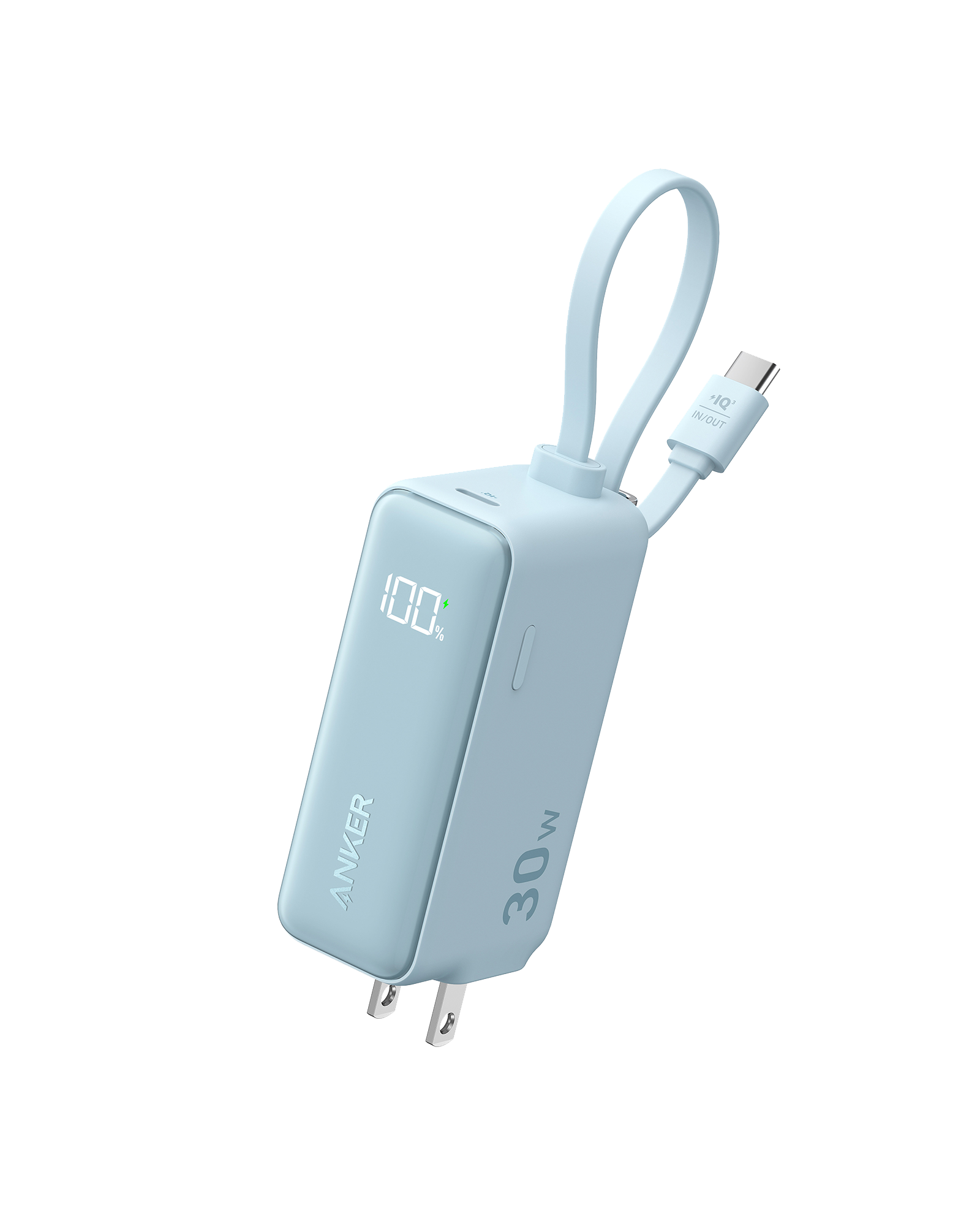Apos Audio Anker Accessory Anker Power Bank (30W, 5k,  Fusion, Built-In USB-C Cable) Baby Blue