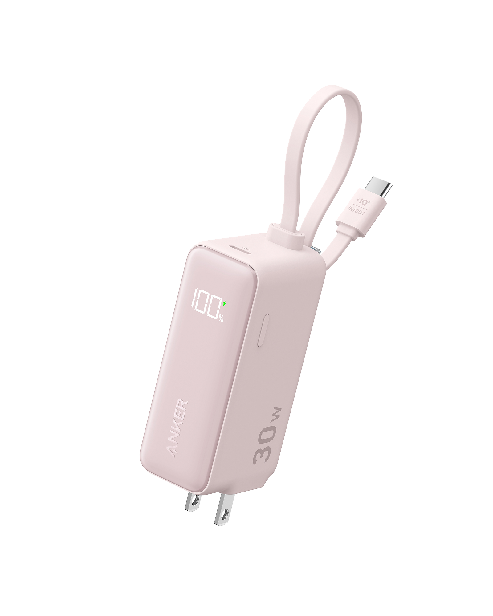 Apos Audio Anker Accessory Anker Power Bank (30W, 5k,  Fusion, Built-In USB-C Cable) Pink