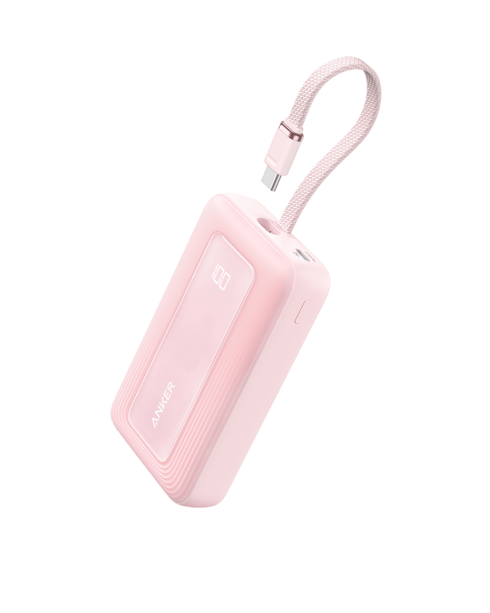 Apos Audio Anker Accessory Anker Zolo Power Bank (10K, 30W) with a 5.4-inch (13.7 cm) built-in USB-C cable. Coral Pink