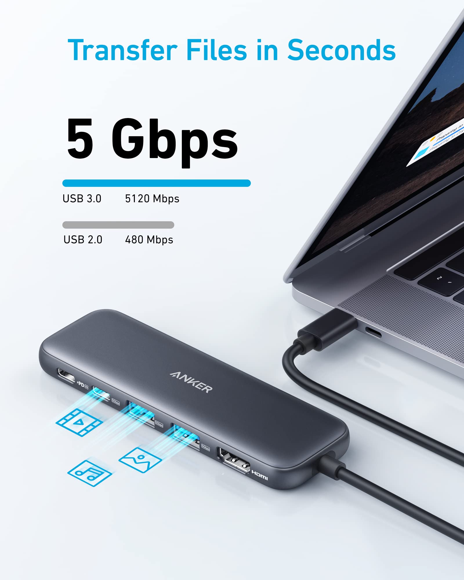 Apos Audio Anker Accessory Refurbished Anker 332 USB-C Hub (5-in-1) Black